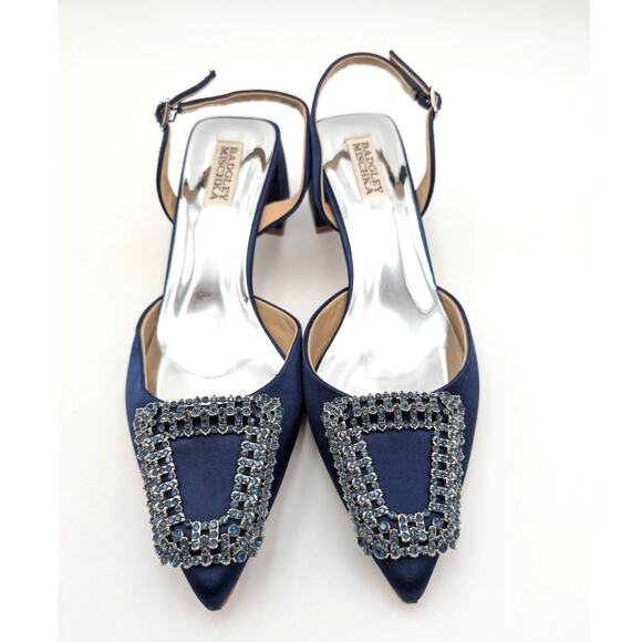 Badgley Mischka Emmie Pointed Toe Slingback Pumps Midnight Size US8.5 EU39 - Picture 3 of 11